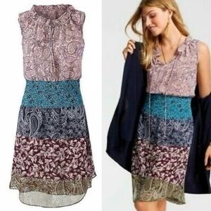 CAbi Sleeveless Mixed-Print Midi Dress in Mauve, Teal, Navy and Olive